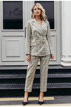 Load image into Gallery viewer, Plaid double breasted women blazer suit set Long sleeve office ladies pant suits female Casual streetwear trouser suit