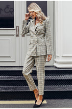 Load image into Gallery viewer, Plaid double breasted women blazer suit set Long sleeve office ladies pant suits female Casual streetwear trouser suit