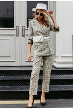 Load image into Gallery viewer, Plaid double breasted women blazer suit set Long sleeve office ladies pant suits female Casual streetwear trouser suit