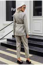 Load image into Gallery viewer, Plaid double breasted women blazer suit set Long sleeve office ladies pant suits female Casual streetwear trouser suit