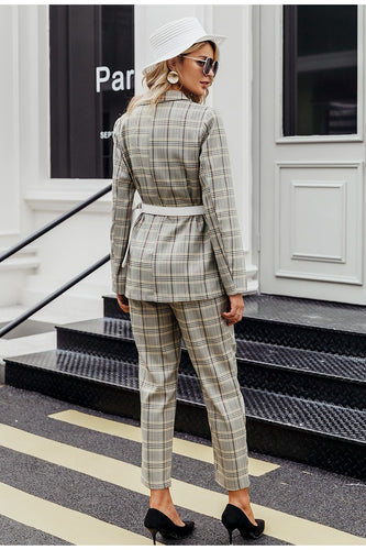 Plaid double breasted women blazer suit set Long sleeve office ladies pant suits female Casual streetwear trouser suit