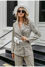 Load image into Gallery viewer, Plaid double breasted women blazer suit set Long sleeve office ladies pant suits female Casual streetwear trouser suit