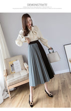 Load image into Gallery viewer, Skirts Womens High Street Fashion Contrast Color Patchwork Pleated Skirt Elastic High Waist A Line Midi Skirt Women Clothes 2019