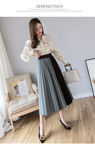 Skirts Womens High Street Fashion Contrast Color Patchwork Pleated Skirt Elastic High Waist A Line Midi Skirt Women Clothes 2019