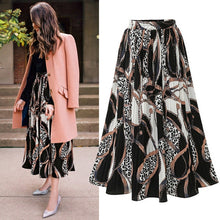 Load image into Gallery viewer, Skirts Women High Street Fashion Leopard Chain Print Chiffon Pleated Skirt Elastic High Waist A Line Midi Skirt Women 2019