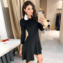 Load image into Gallery viewer, Women Long Sleeve Sweater Dress Women&#39;s Irregular Hem Casual Autumn Winter Dress Women O-neck A Line Short Mini Knitted Dresses