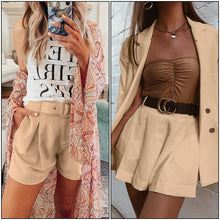 Load image into Gallery viewer, Elegant two-pieces women short suit Casual streetwear suits female blazer sets Chic 2019 office ladies women blazer suit