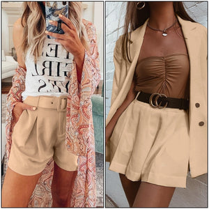 Elegant two-pieces women short suit Casual streetwear suits female blazer sets Chic 2019 office ladies women blazer suit