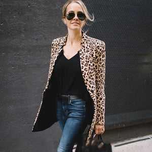 Elegant Leopard Long Sleeved Blazers Fashion Women Charming Blazer Coat Casual Long Sleeve Blazer Jacket Female Chemise D40