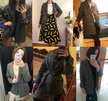 Load image into Gallery viewer, Women&#39;s check long sleeve cotton jacket casual vintage coat plaid blazer