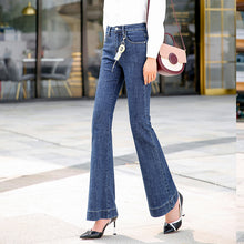 Load image into Gallery viewer, Zogaa Blue Button Up Flare Hem Jeans Woman Long Denim Trousers Vintage Pants Capris 2019 Fall Mid Waist Stretch Women Jeans