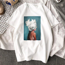 Load image into Gallery viewer, New Cotton Harajuku Aesthetics Tshirt Sexy Flowers Feather Print Short Sleeve Tops &amp; Tees Fashion Casual Couple T Shirt