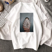 Load image into Gallery viewer, New Cotton Harajuku Aesthetics Tshirt Sexy Flowers Feather Print Short Sleeve Tops &amp; Tees Fashion Casual Couple T Shirt