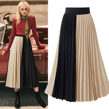 Load image into Gallery viewer, Skirts Womens High Street Fashion Contrast Color Patchwork Pleated Skirt Elastic High Waist A Line Midi Skirt Women Clothes 2019