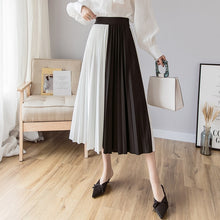 Load image into Gallery viewer, Skirts Womens High Street Fashion Contrast Color Patchwork Pleated Skirt Elastic High Waist A Line Midi Skirt Women Clothes 2019