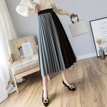 Load image into Gallery viewer, Skirts Womens High Street Fashion Contrast Color Patchwork Pleated Skirt Elastic High Waist A Line Midi Skirt Women Clothes 2019