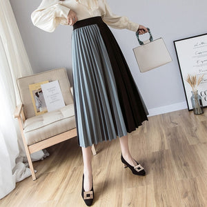 Skirts Womens High Street Fashion Contrast Color Patchwork Pleated Skirt Elastic High Waist A Line Midi Skirt Women Clothes 2019