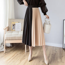 Load image into Gallery viewer, Skirts Womens High Street Fashion Contrast Color Patchwork Pleated Skirt Elastic High Waist A Line Midi Skirt Women Clothes 2019