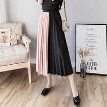 Load image into Gallery viewer, Skirts Womens High Street Fashion Contrast Color Patchwork Pleated Skirt Elastic High Waist A Line Midi Skirt Women Clothes 2019